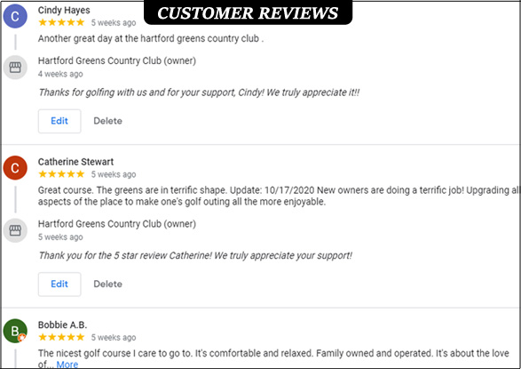 Google reviews- Hartford Greens Country Club online customer reviews