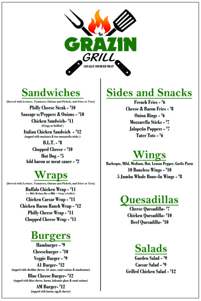 Grazin' Grill food menu